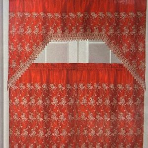 Lucy 3 piece Embbroidery kitchen curtain  set .